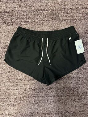 Hurley Black Women's Athletic Drawstring Shorts with White Cord